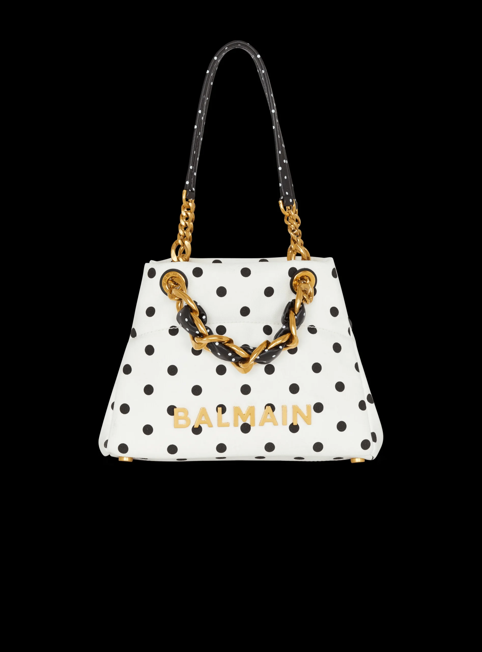 Women Balmain Small 1945 Soft Tote Bag In Polka Dot Canvas