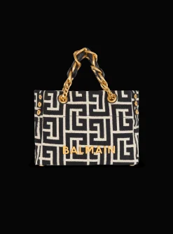 Balmain Small 1945 Soft Tote Bag Monogram Jacquard Fabric