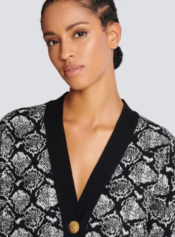 Women Balmain Snakeskin Jacquard Knit Cardigan