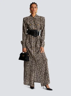 Women Balmain Snakeskin Silk Shirt Dress