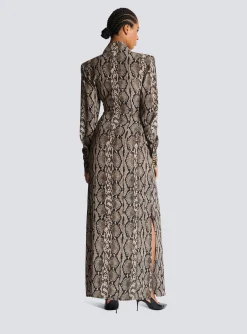 Women Balmain Snakeskin Silk Shirt Dress