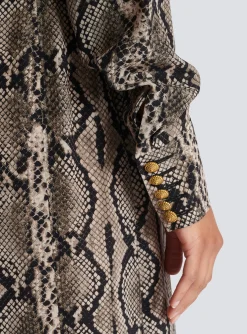 Women Balmain Snakeskin Silk Shirt Dress