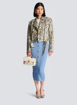 Women Balmain Snakeskin-effect Leather Biker Jacket