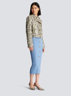 Women Balmain Snakeskin-effect Leather Biker Jacket