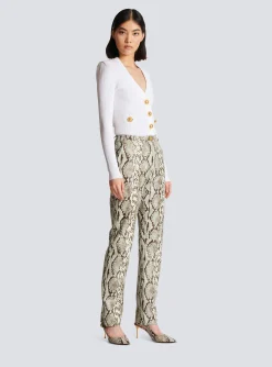 Women Balmain Snakeskin-effect Leather Trousers
