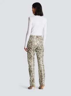 Women Balmain Snakeskin-effect Leather Trousers