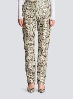 Women Balmain Snakeskin-effect Leather Trousers