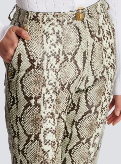 Women Balmain Snakeskin-effect Leather Trousers