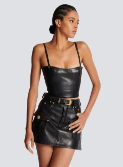 Women Balmain Spaghetti Strap Leather Top