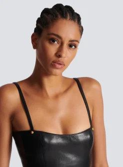 Women Balmain Spaghetti Strap Leather Top