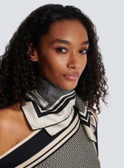 Women Balmain Square Silk Scarf With Monogram Print