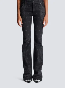 Women Balmain Star And Paisley Print Denim Jeans