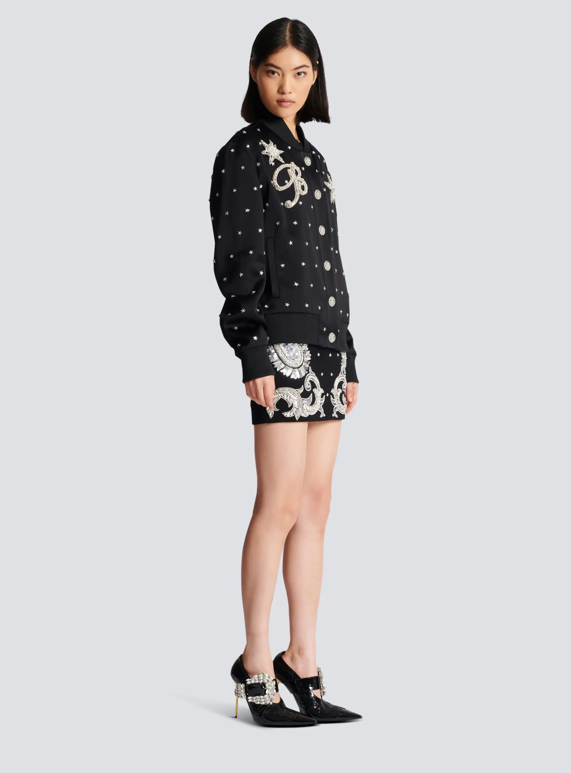 Women Balmain Stars Embroidered Bomber Jacket