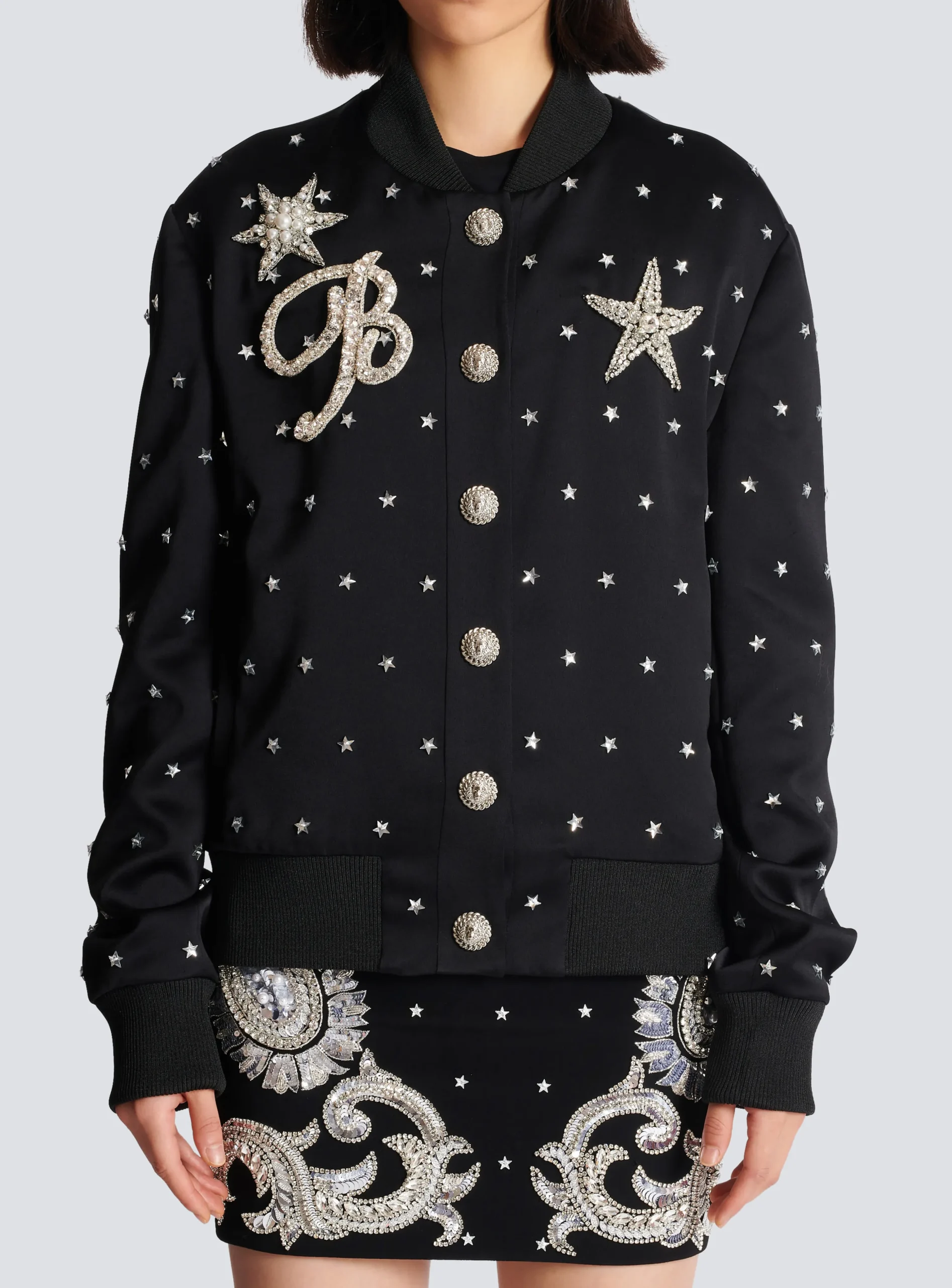 Women Balmain Stars Embroidered Bomber Jacket