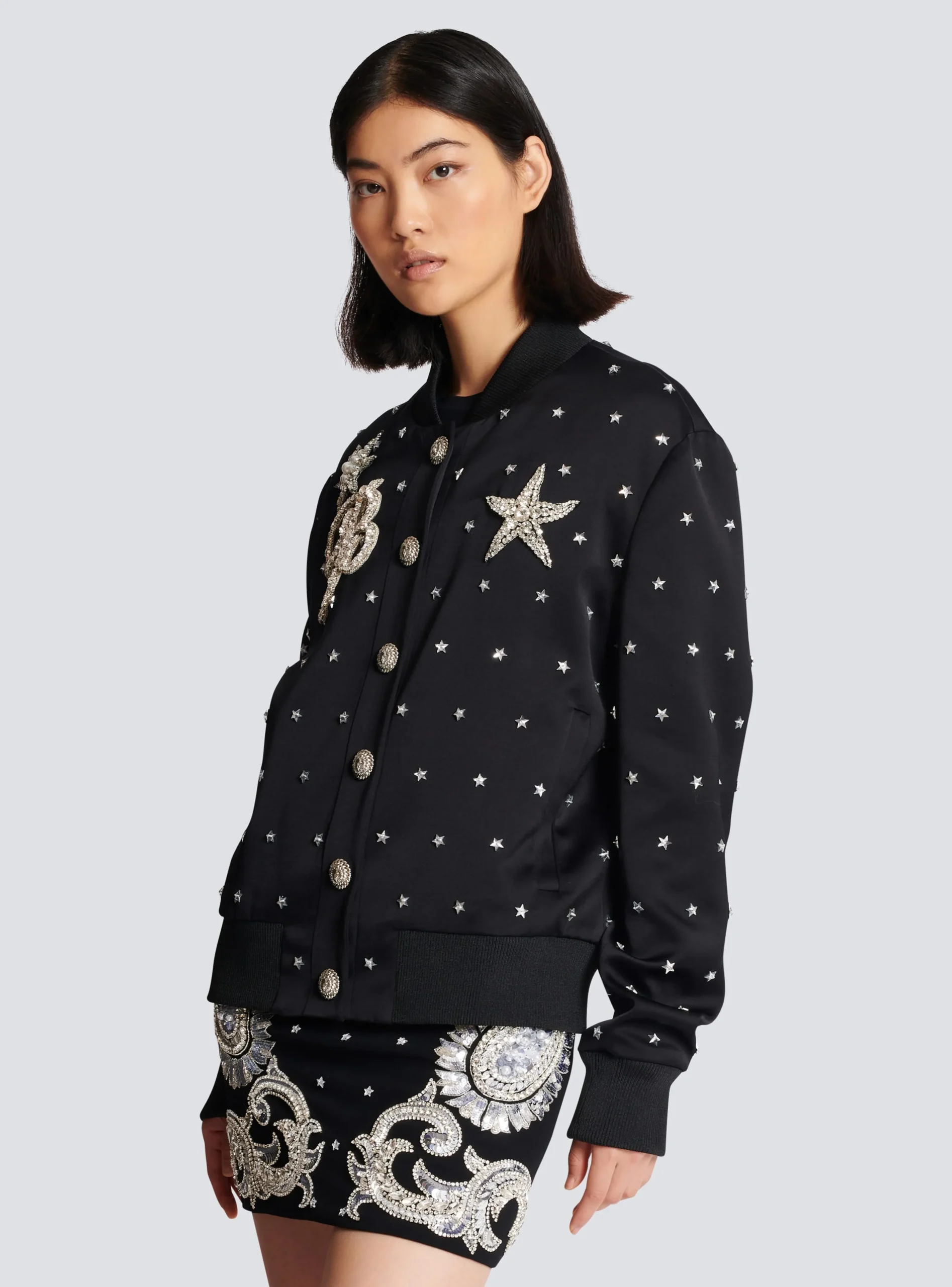 Women Balmain Stars Embroidered Bomber Jacket