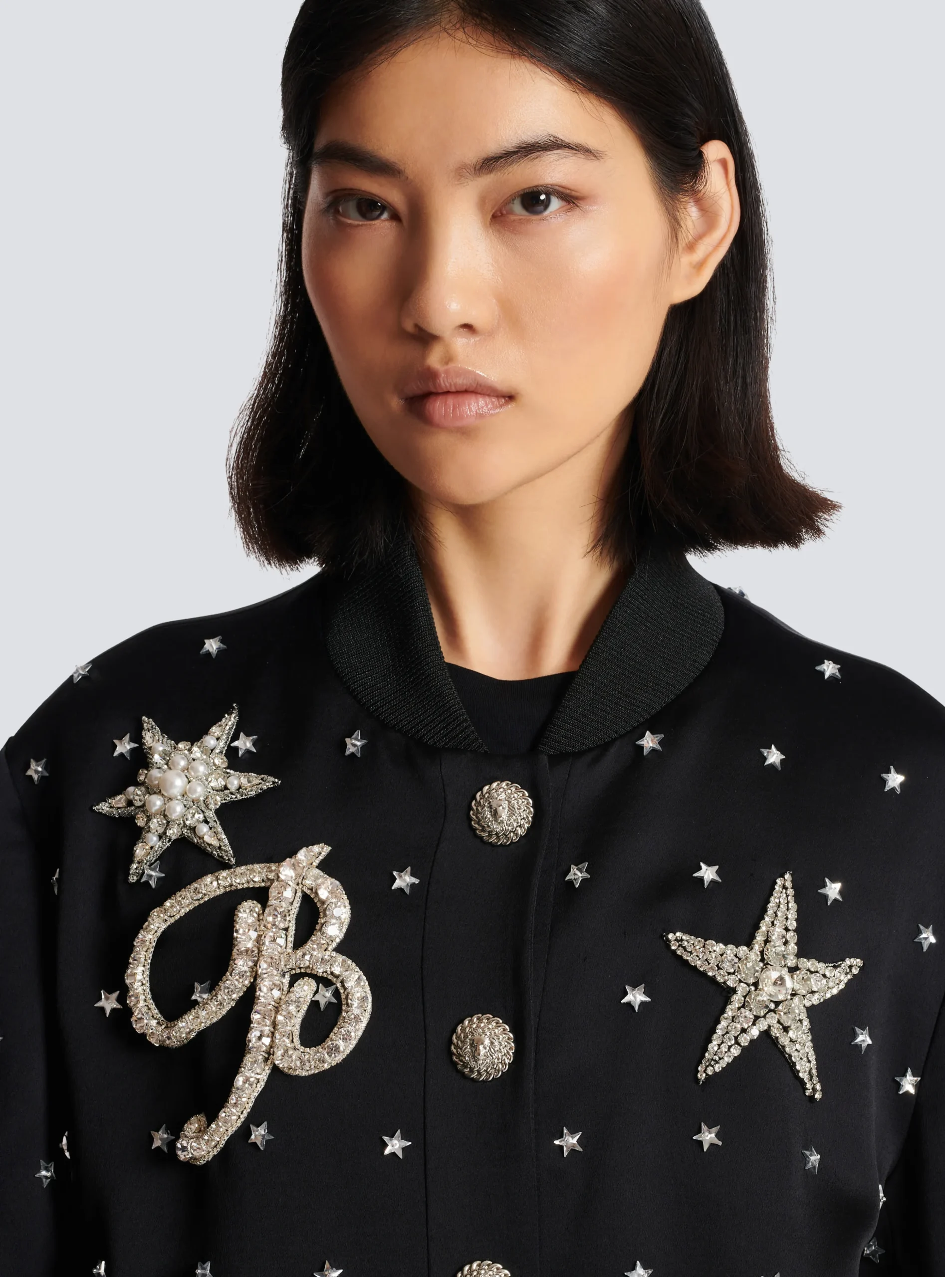 Women Balmain Stars Embroidered Bomber Jacket