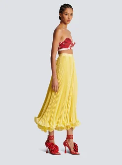 Women Balmain Strapless Crop Top With Roses Print