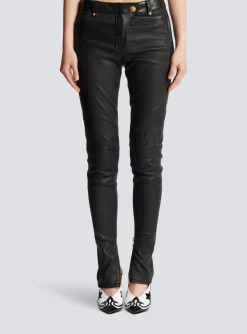 Women Balmain Stretch Leather Trousers