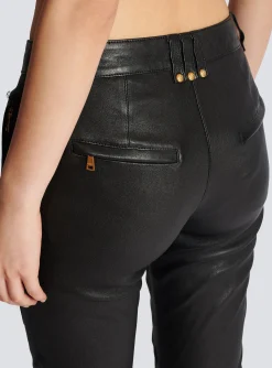 Women Balmain Stretch Leather Trousers