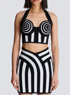 Women Balmain Striped Knit Halterneck Top