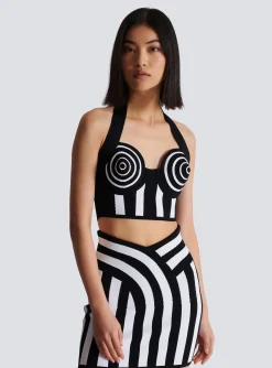 Women Balmain Striped Knit Halterneck Top