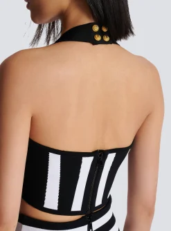 Women Balmain Striped Knit Halterneck Top