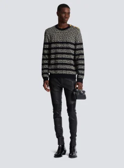 Balmain Striped PB Labyrinth Wool And Linen Jumper