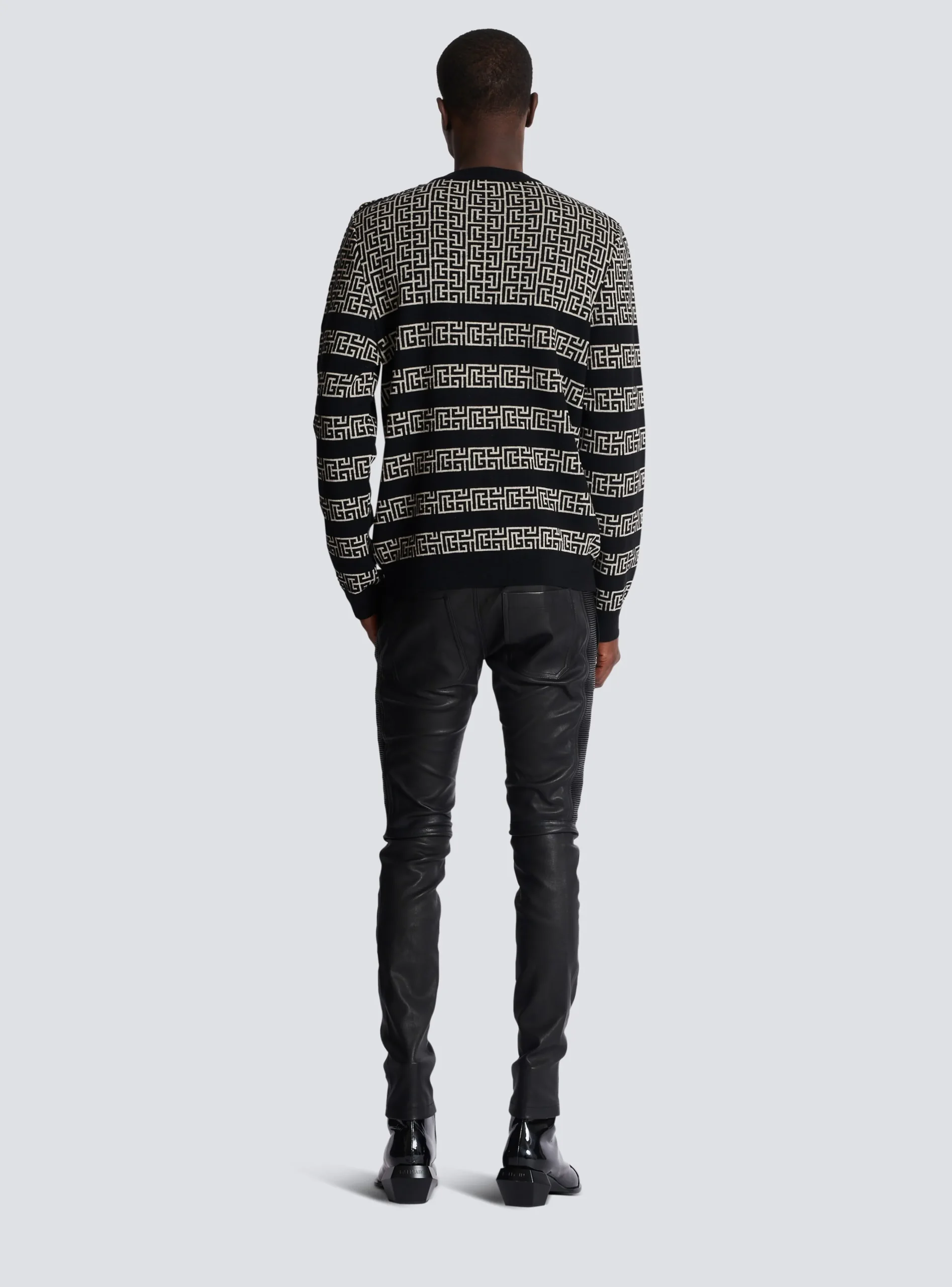 Balmain Striped PB Labyrinth Wool And Linen Jumper