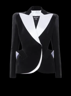Women Balmain Structured Jacket In Velvet And Satin