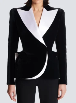 Women Balmain Structured Jacket In Velvet And Satin