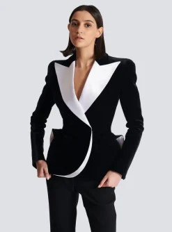 Women Balmain Structured Jacket In Velvet And Satin