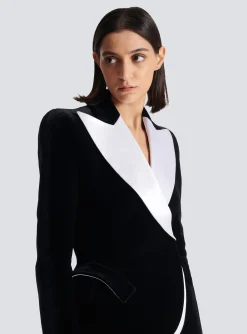 Women Balmain Structured Jacket In Velvet And Satin