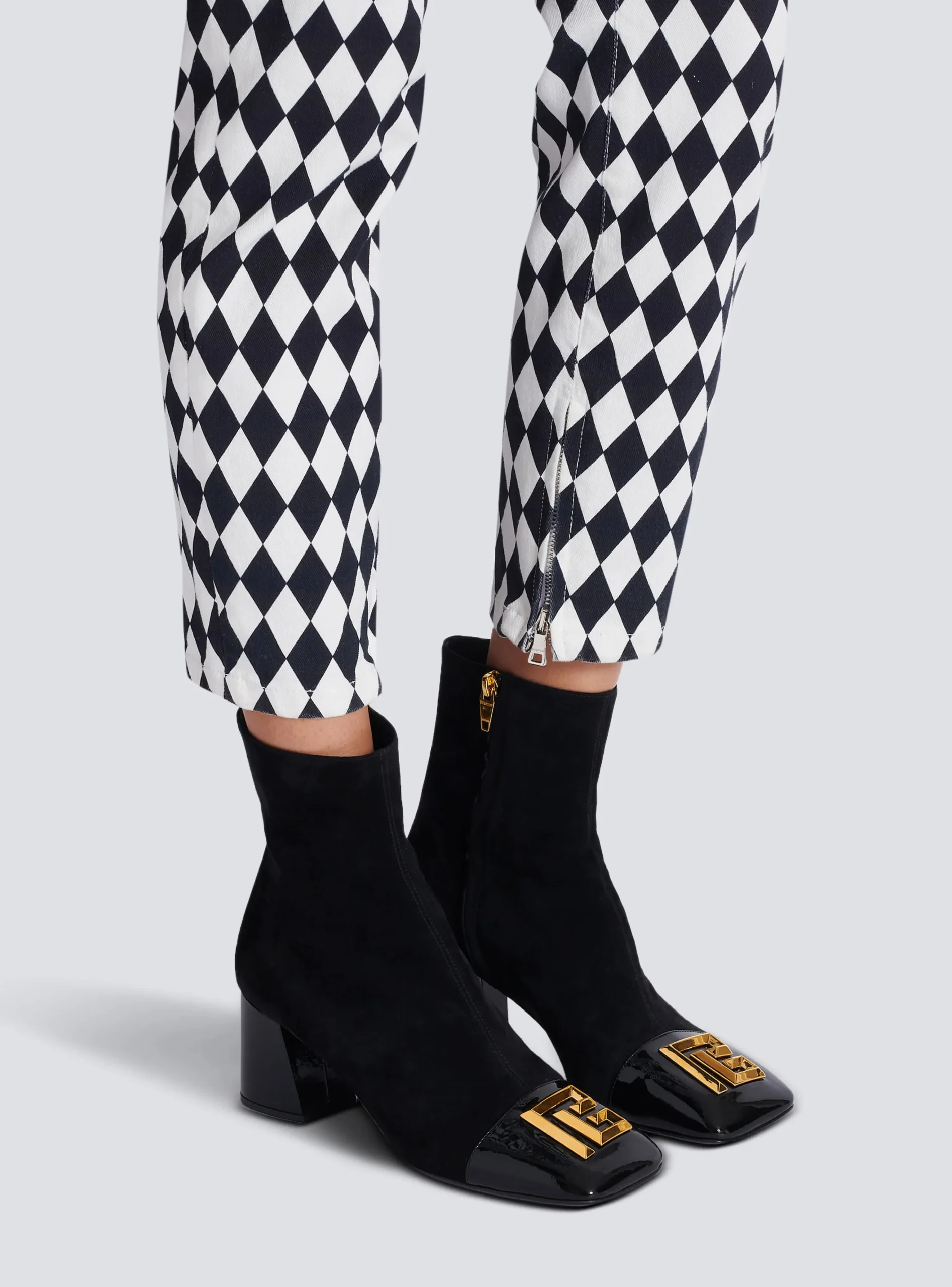 Women Balmain Suede Edna Ankle Boots With Patent Leather Toes