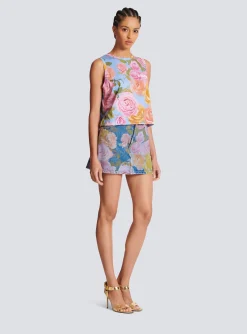 Women Balmain Tank Top With Pastel Roses Print