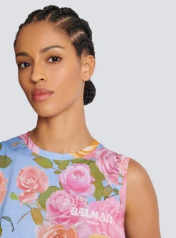 Women Balmain Tank Top With Pastel Roses Print