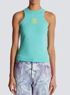 Women Balmain Tank Top With Retro PB Embroidery