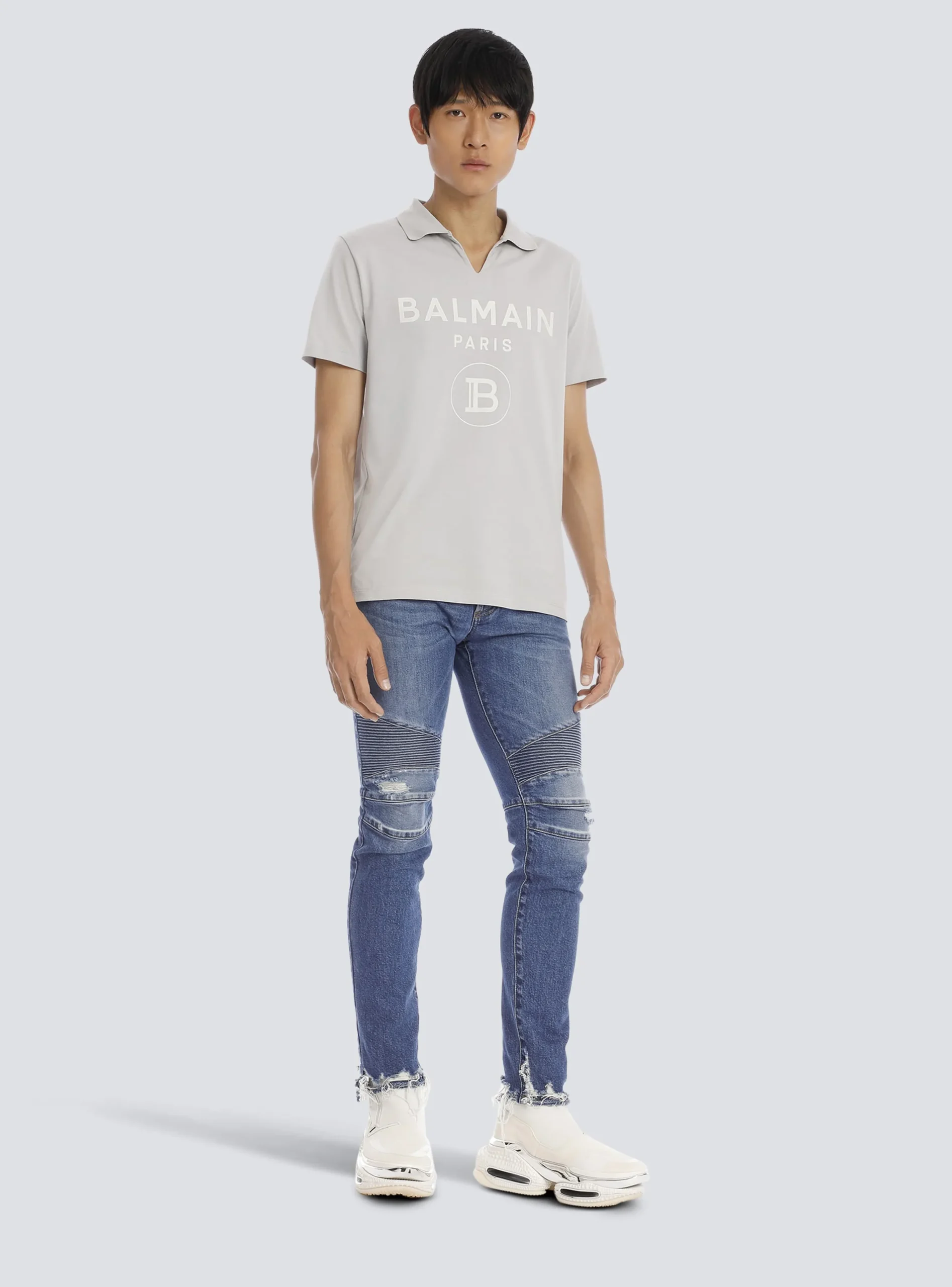 Balmain Tapered Ripped Cotton Jeans