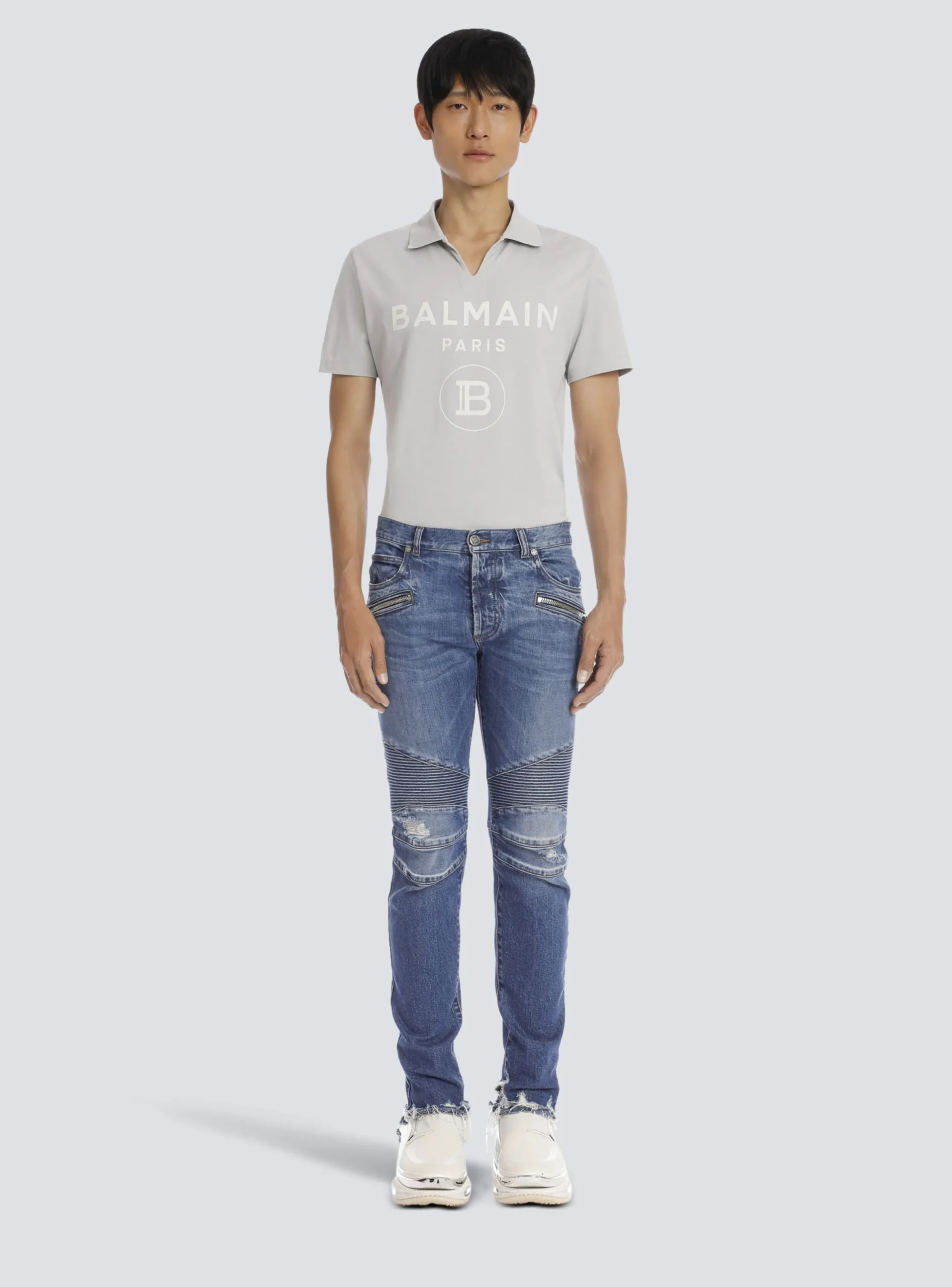Balmain Tapered Ripped Cotton Jeans