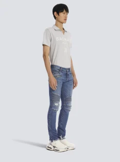 Balmain Tapered Ripped Cotton Jeans