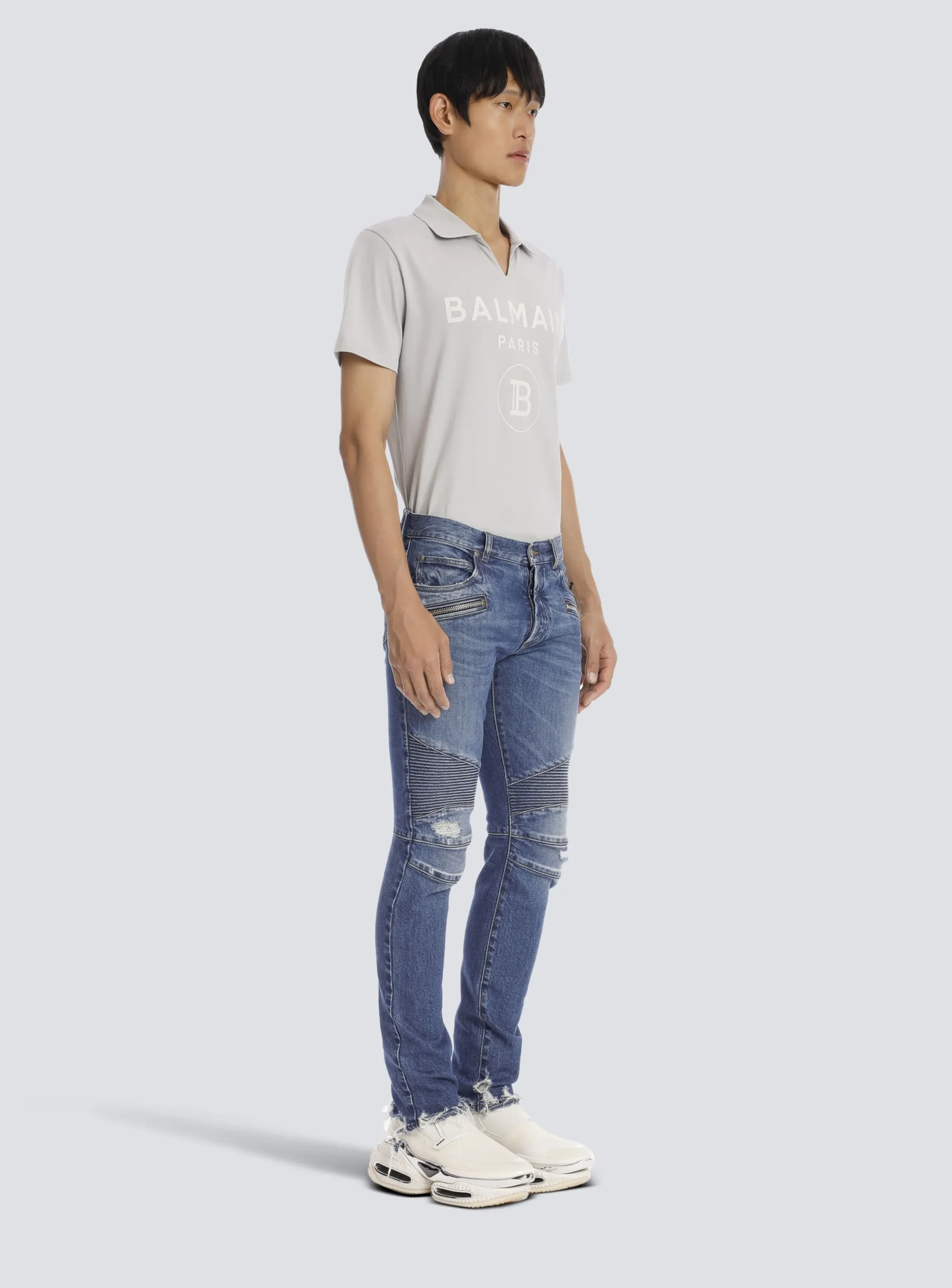 Balmain Tapered Ripped Cotton Jeans