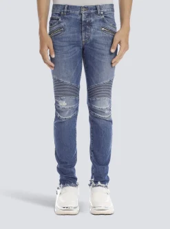 Balmain Tapered Ripped Cotton Jeans
