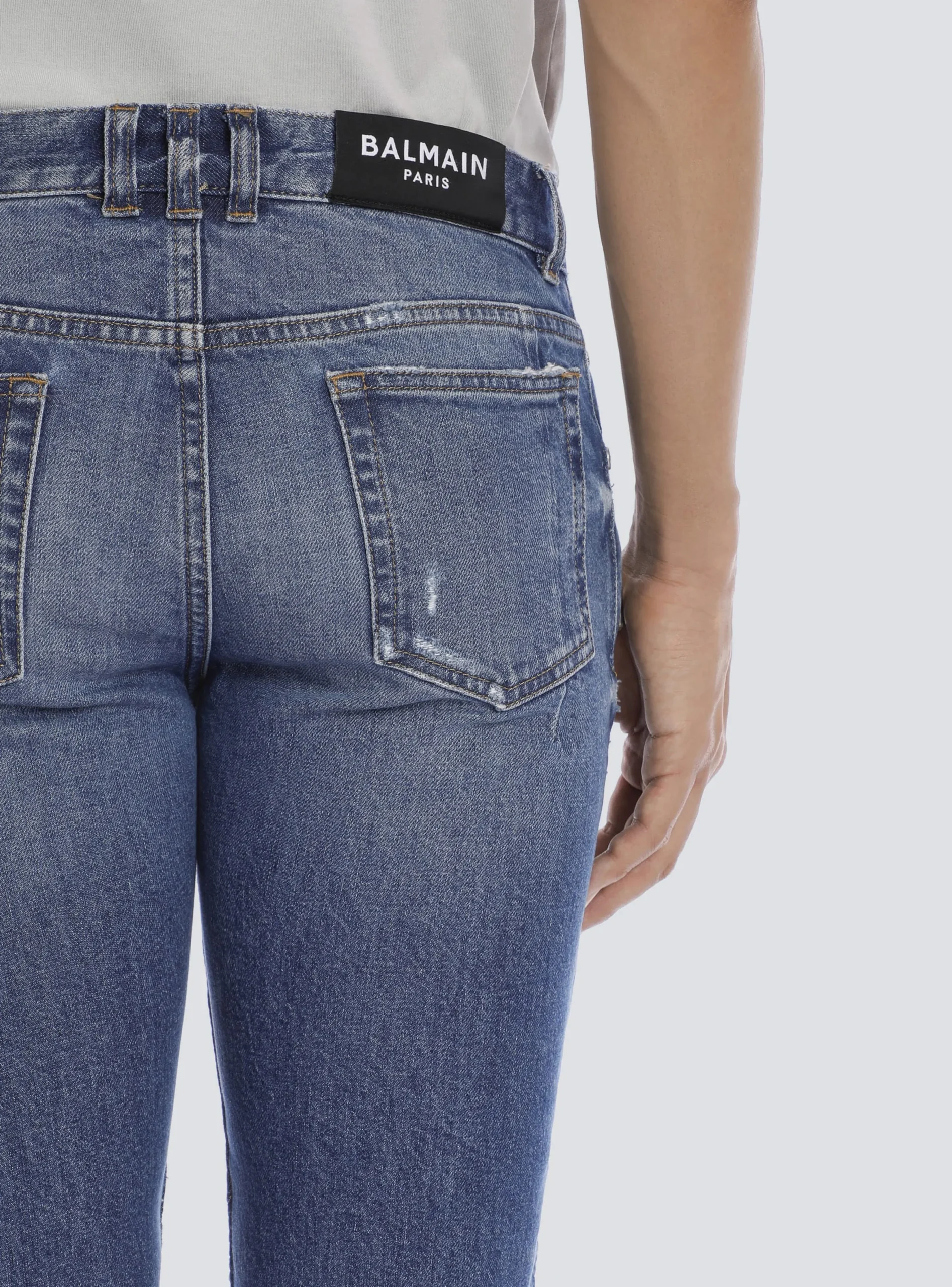 Balmain Tapered Ripped Cotton Jeans