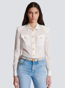 Women Balmain Thin B-Belt In Crocodile-embossed Calfskin