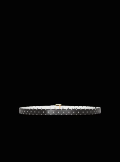 Women Balmain Thin Reversible Calfskin B-Belt With Polka Dots Print