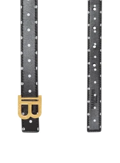 Women Balmain Thin Reversible Calfskin B-Belt With Polka Dots Print