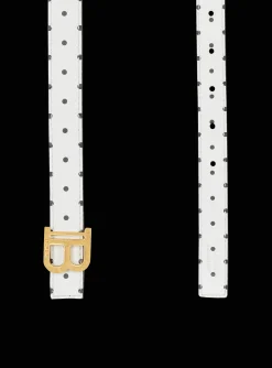 Women Balmain Thin Reversible Calfskin B-Belt With Polka Dots Print