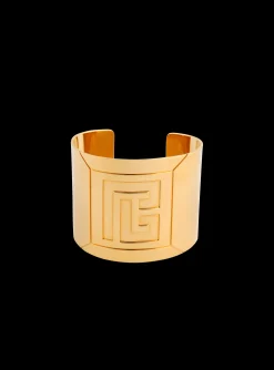 Women Balmain Tubular Bracelet In Engraved Brass