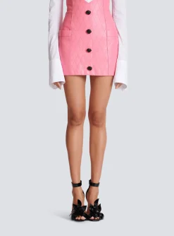 Women Balmain Tulip Skirt In Quilted Leather