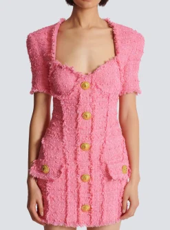 Women Balmain Tweed Dress With Buttons