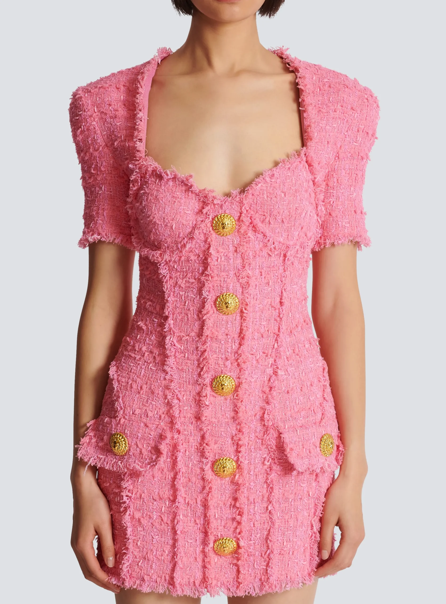 Women Balmain Tweed Dress With Buttons